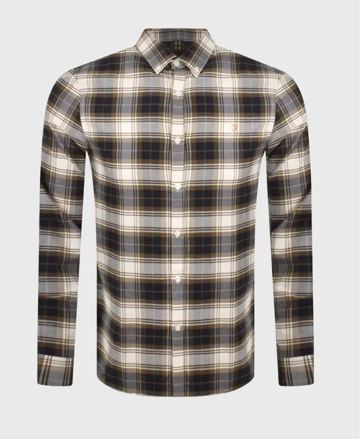 Farah Brewer Check Shirt Green Khaki