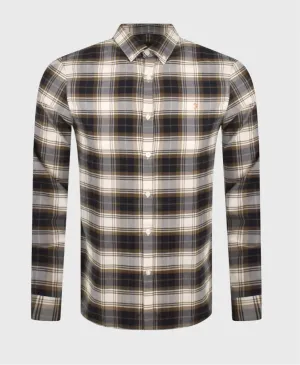 Farah Brewer Check Shirt Green Khaki