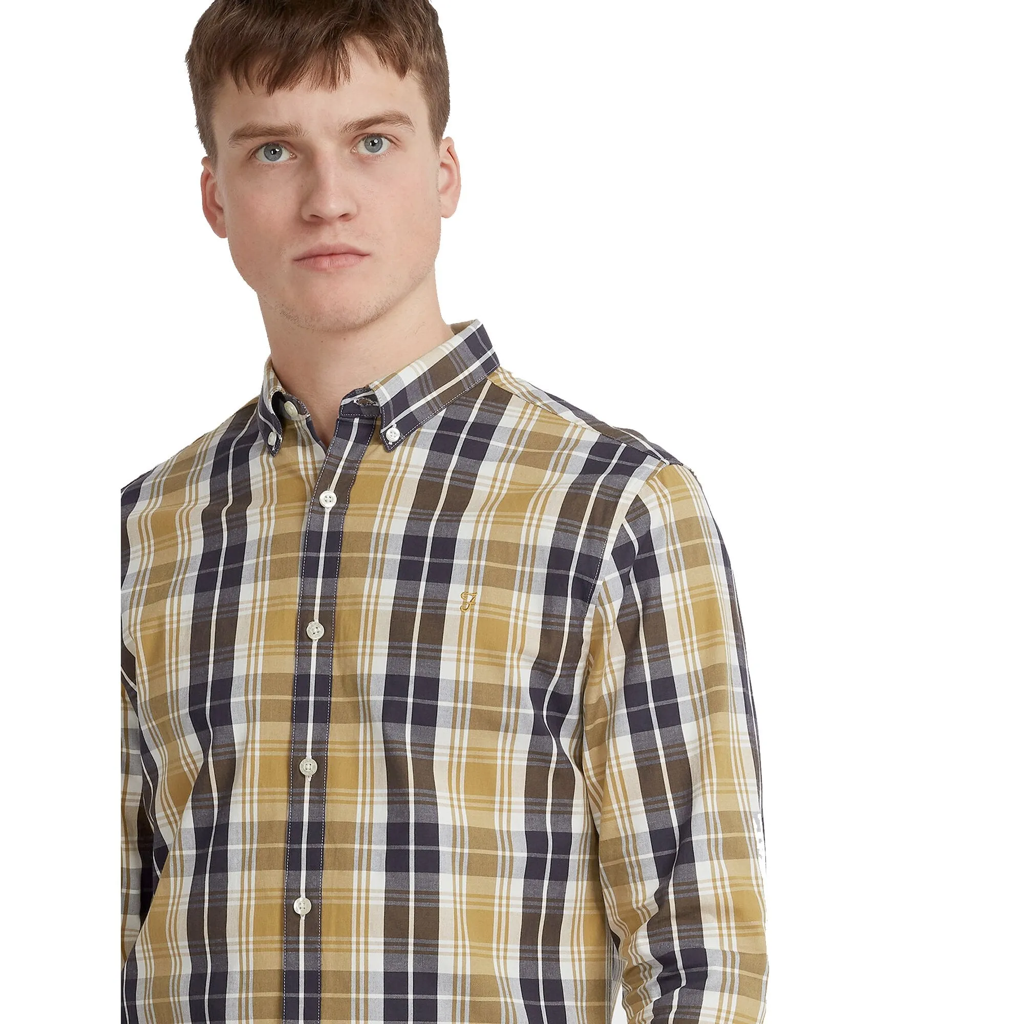 Farah Brewer Tartan Oxford Shirt Gold