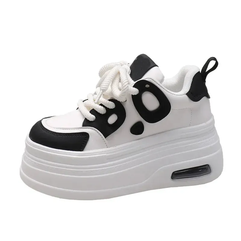 Fashion Tide 8CM High Platform Shoes Womens Chunky Sneakers Real Leather Height Increasing Sports Shoe Basketball Walking Shoe