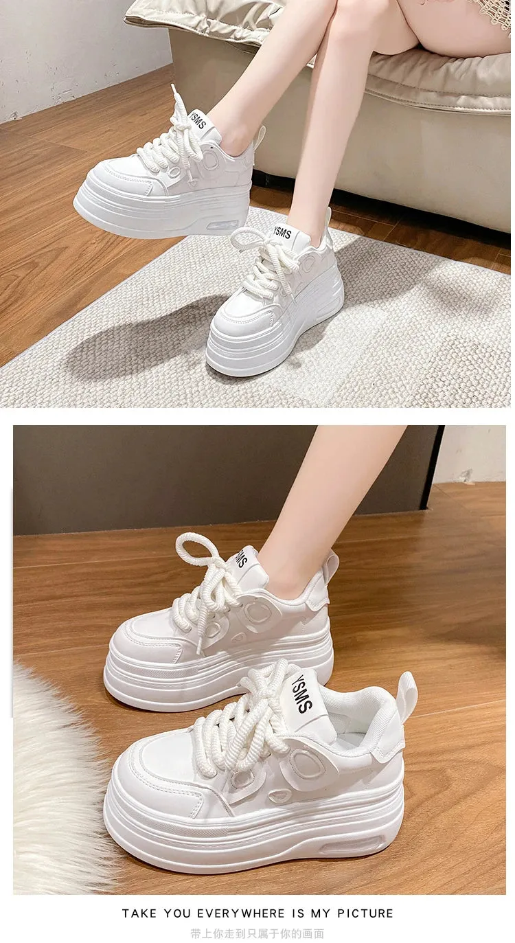 Fashion Tide 8CM High Platform Shoes Womens Chunky Sneakers Real Leather Height Increasing Sports Shoe Basketball Walking Shoe