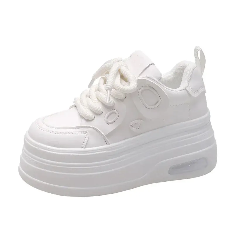 Fashion Tide 8CM High Platform Shoes Womens Chunky Sneakers Real Leather Height Increasing Sports Shoe Basketball Walking Shoe