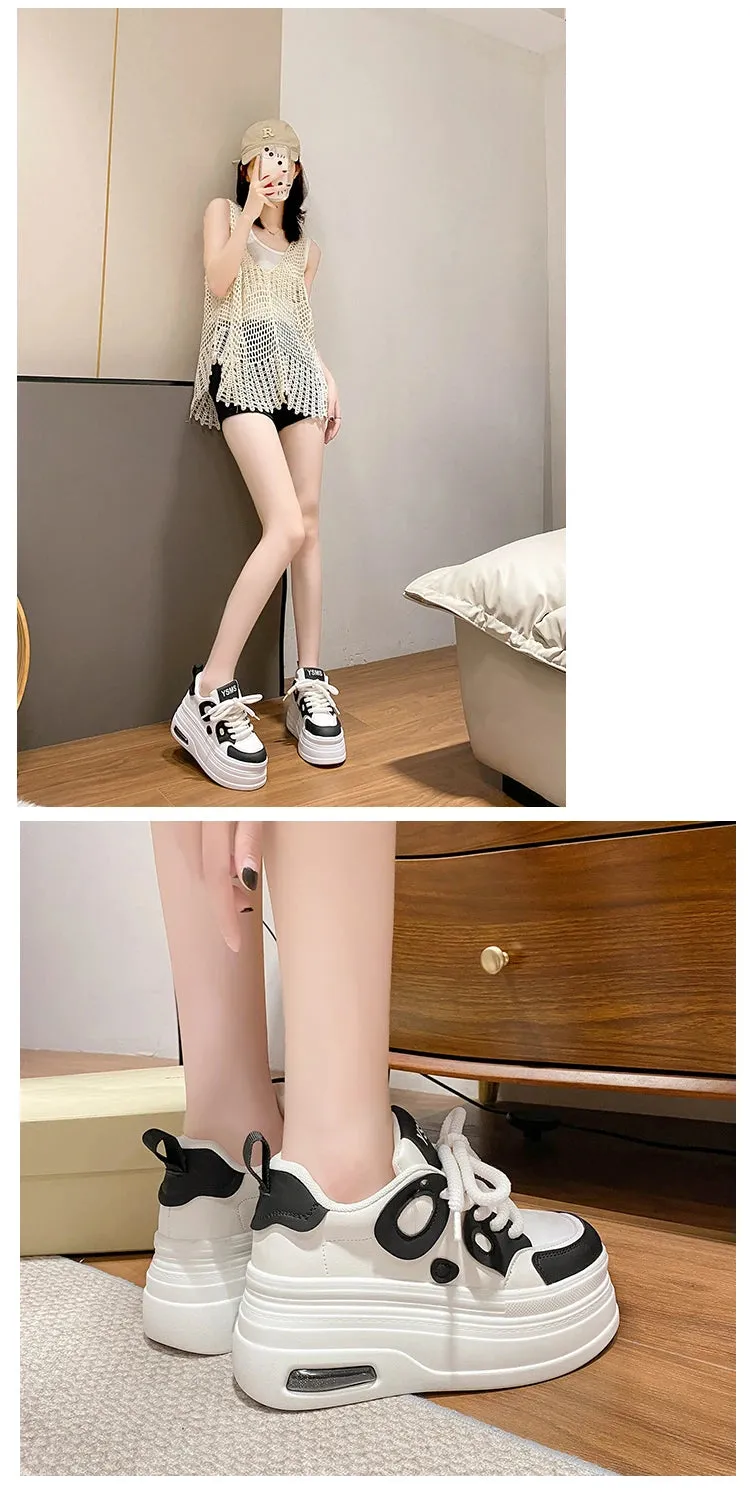 Fashion Tide 8CM High Platform Shoes Womens Chunky Sneakers Real Leather Height Increasing Sports Shoe Basketball Walking Shoe