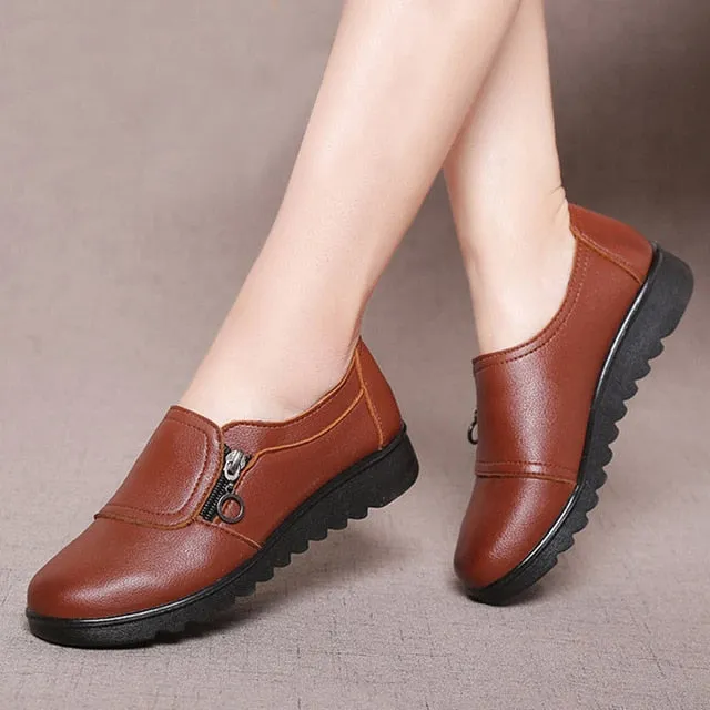 Fashion Women Flats Leather Shoes Female Slip on Loafers Anti Slip Moccasins Ladies Shoes black Zapatillas Mujer Casual