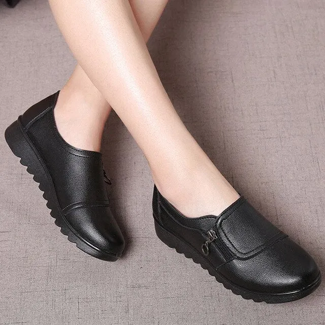 Fashion Women Flats Leather Shoes Female Slip on Loafers Anti Slip Moccasins Ladies Shoes black Zapatillas Mujer Casual