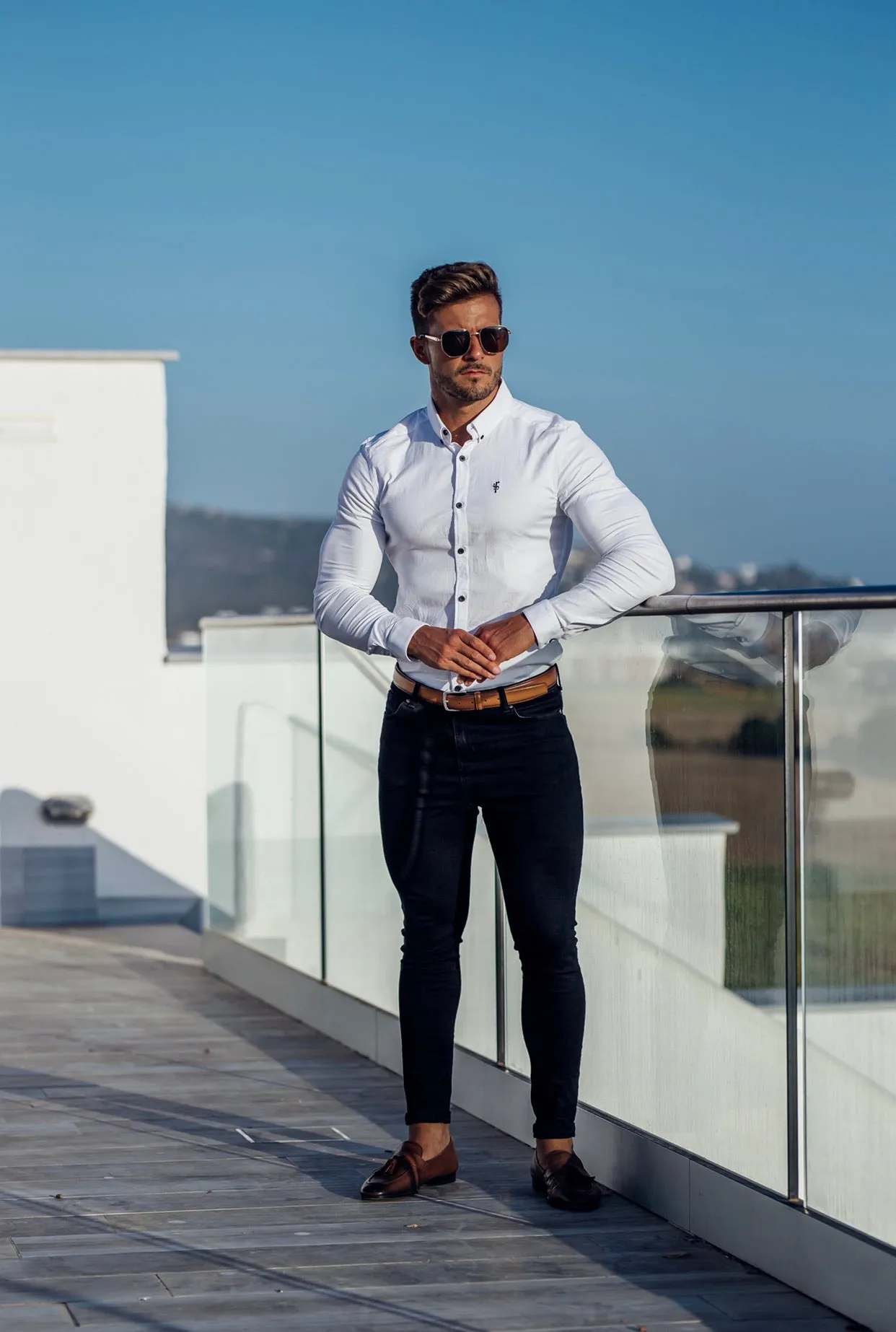 Father Sons Super Slim Stretch Classic Oxford White - FS300