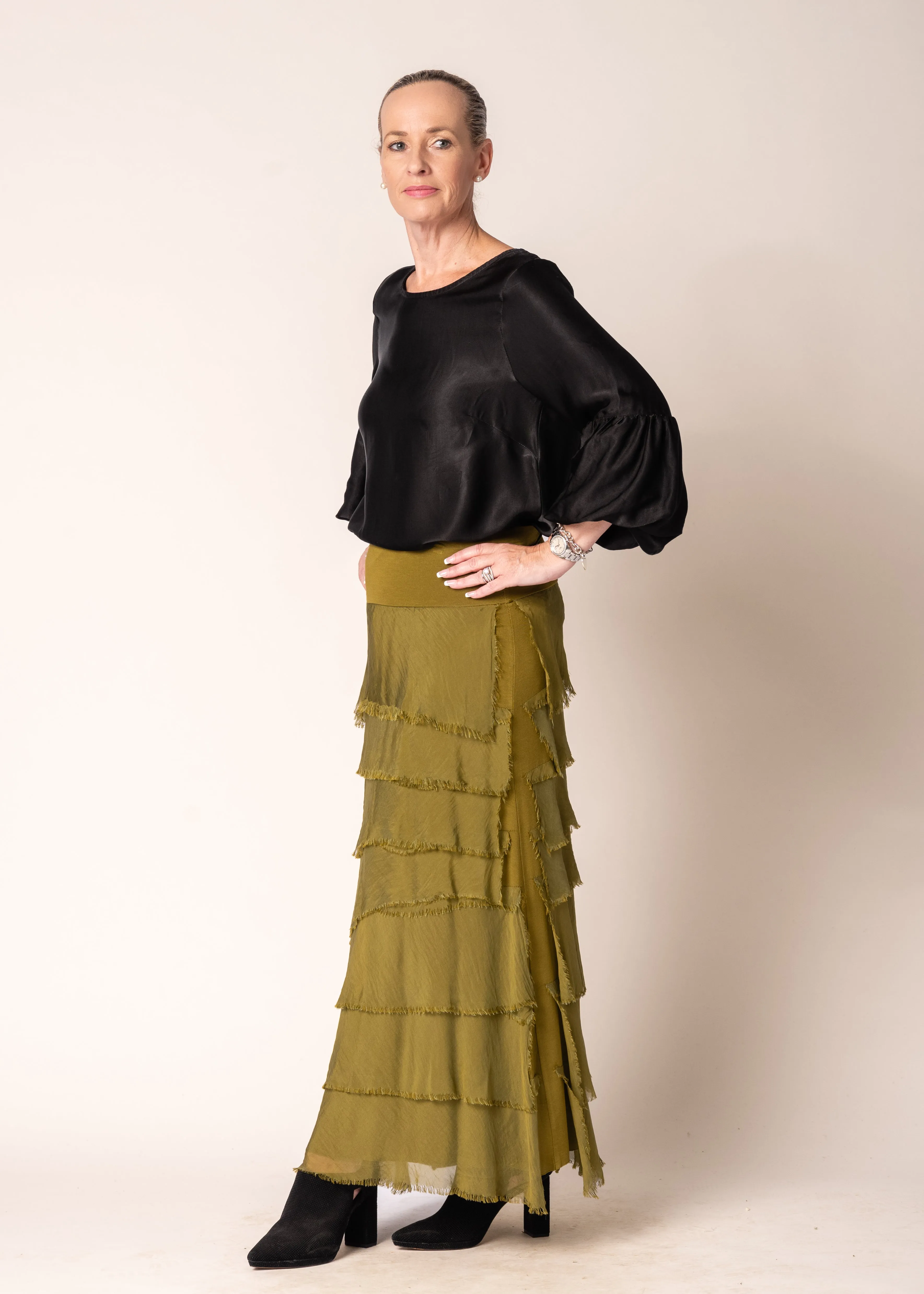 Fifi Silk Skirt in Green Olive