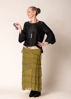 Fifi Silk Skirt in Green Olive