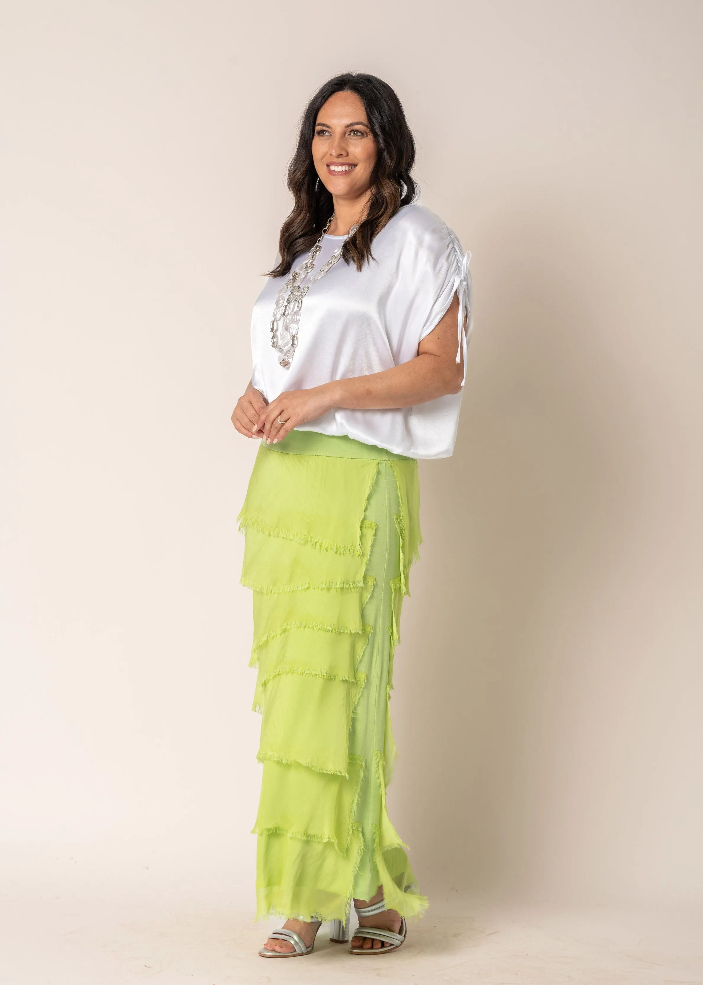 Fifi Silk Skirt in Lime Splice