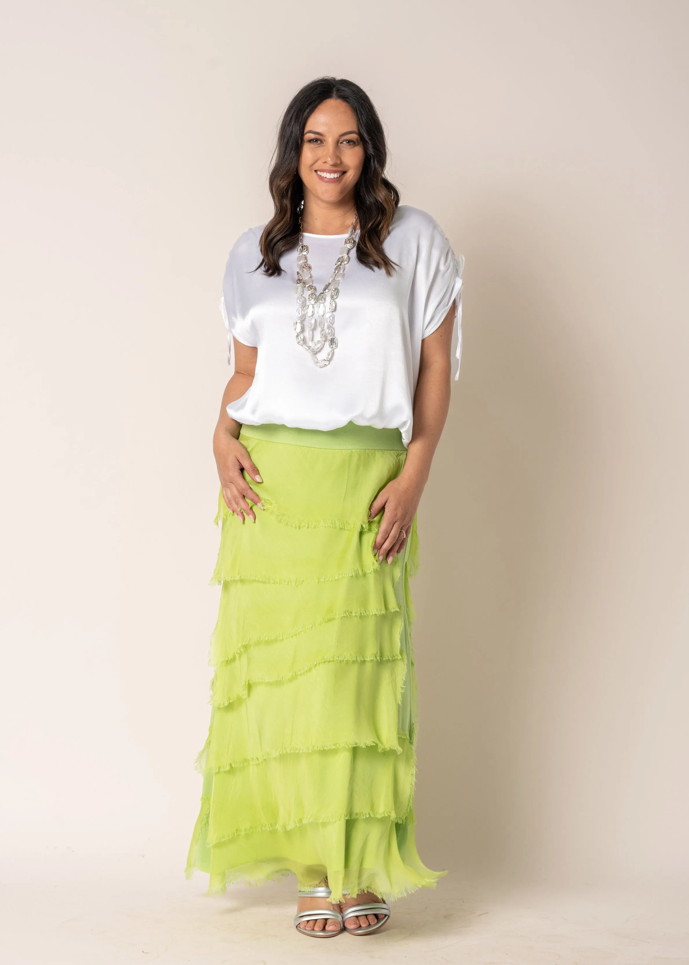 Fifi Silk Skirt in Lime Splice