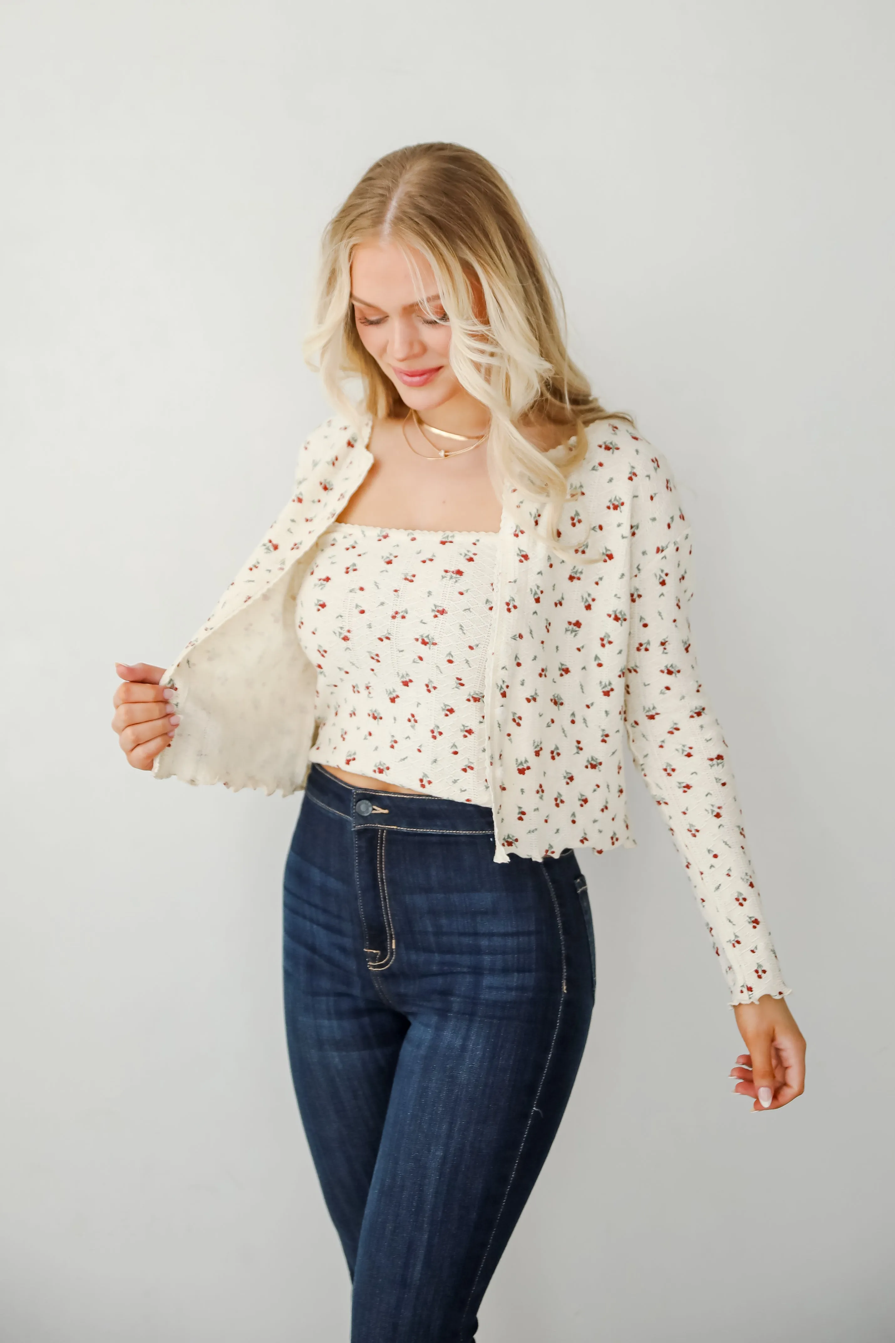 FINAL SALE - Stop And Smell The Roses Ivory Floral Cardigan