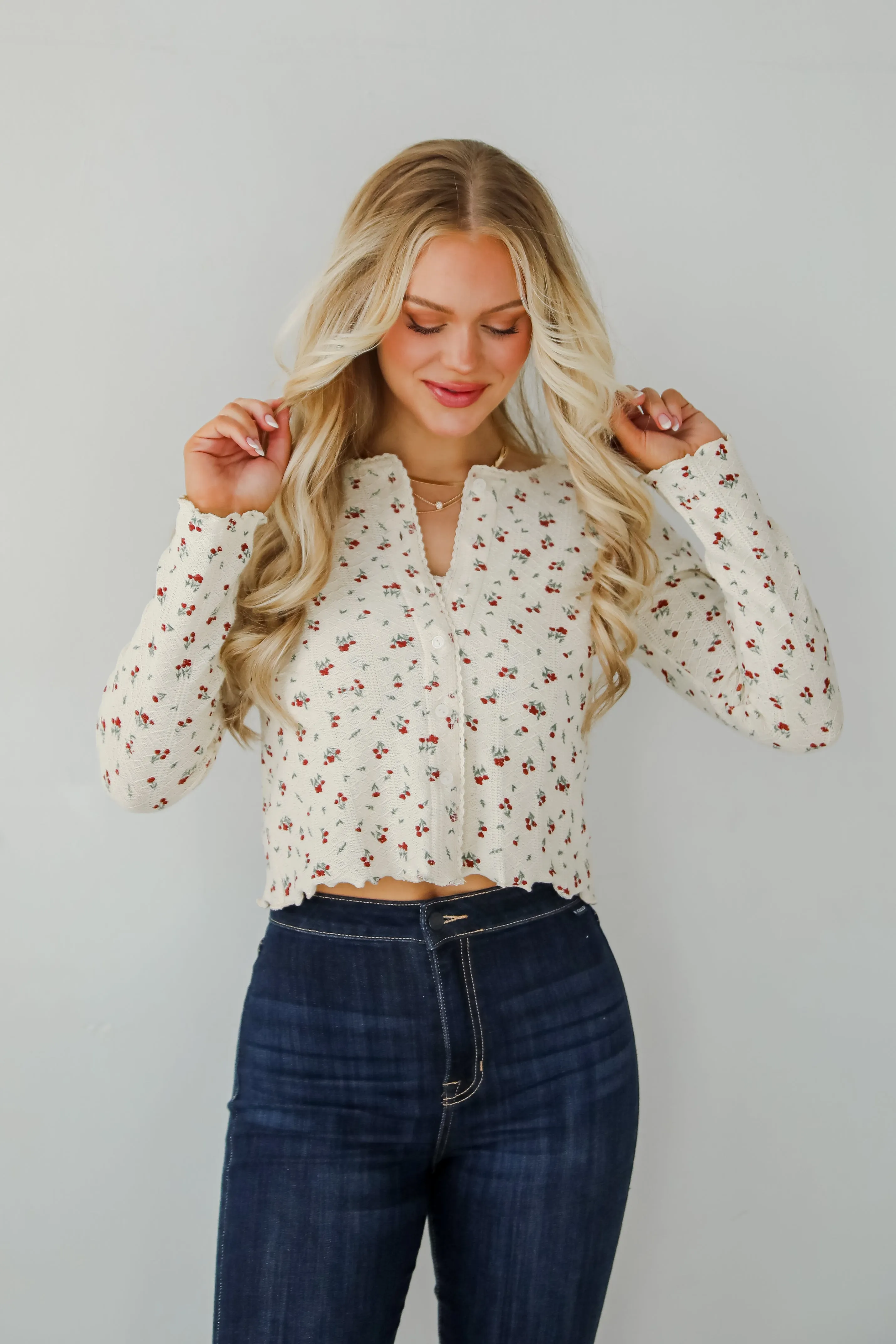 FINAL SALE - Stop And Smell The Roses Ivory Floral Cardigan