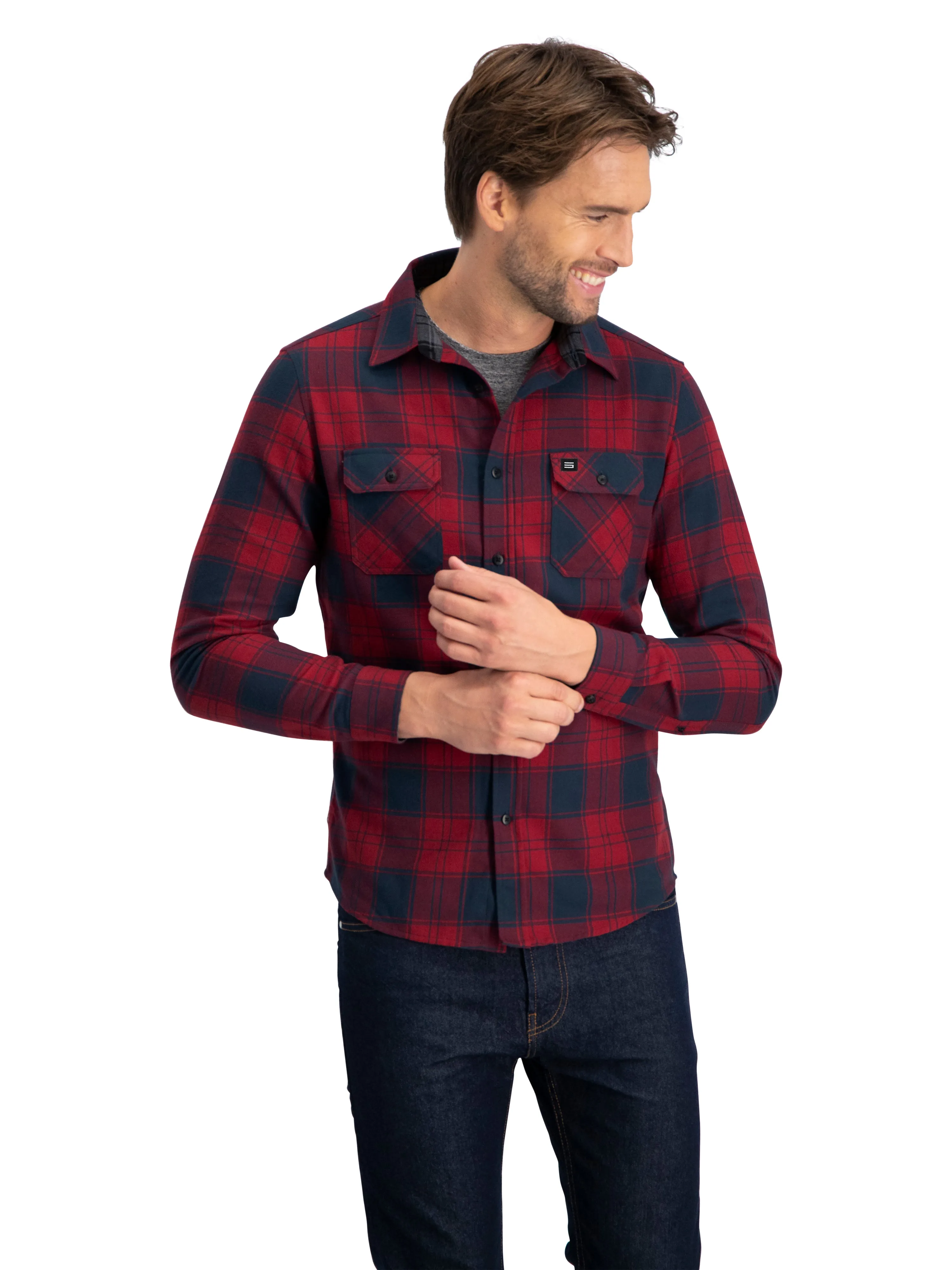 Flannel Shirt for Men - Dry Fit Long Sleeve Button Down - Moisture Wicking and Stretch Fabric
