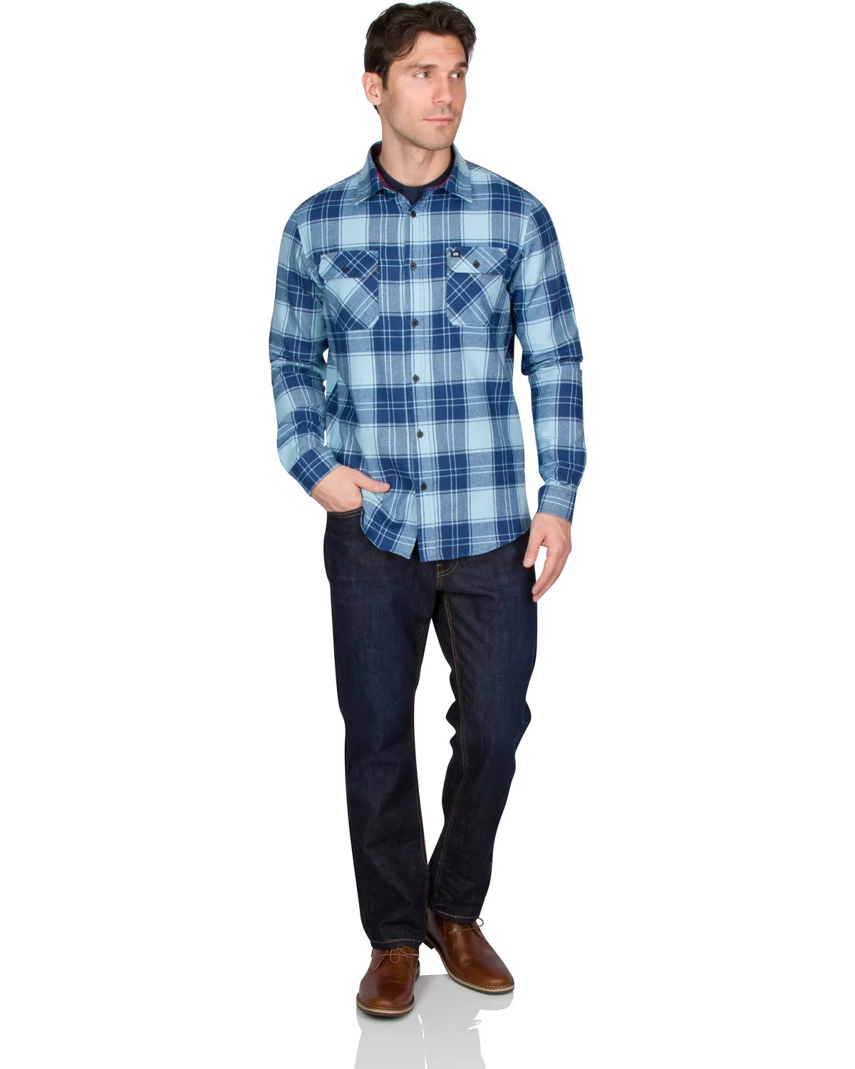 Flannel Shirt for Men - Dry Fit Long Sleeve Button Down - Moisture Wicking and Stretch Fabric