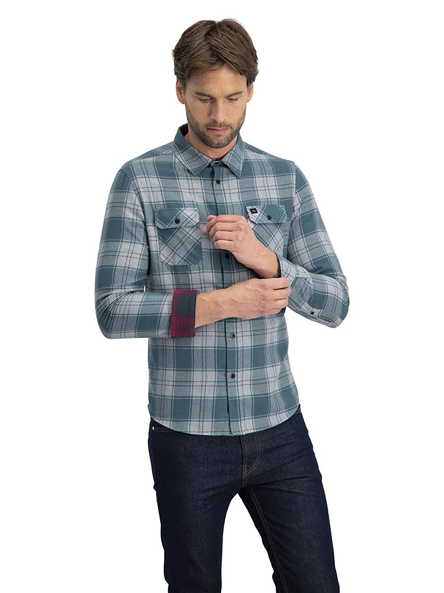 Flannel Shirt for Men - Dry Fit Long Sleeve Button Down - Moisture Wicking and Stretch Fabric