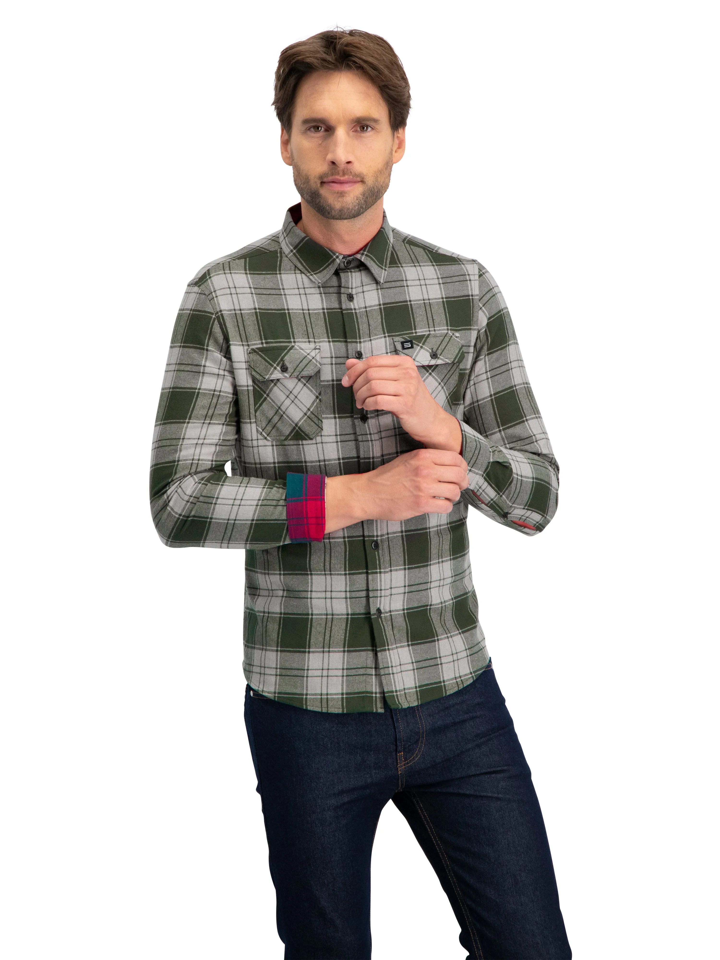 Flannel Shirt for Men - Dry Fit Long Sleeve Button Down - Moisture Wicking and Stretch Fabric