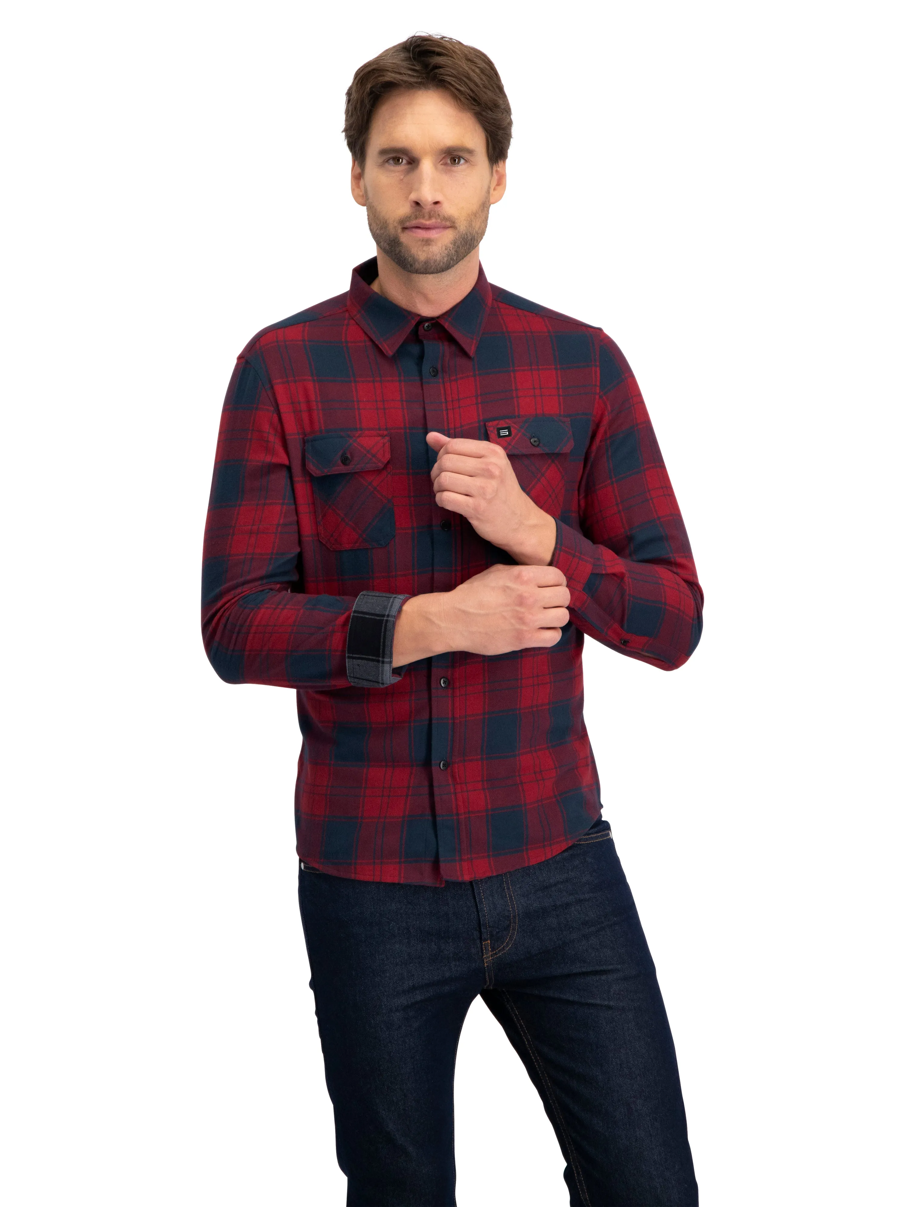 Flannel Shirt for Men - Dry Fit Long Sleeve Button Down - Moisture Wicking and Stretch Fabric