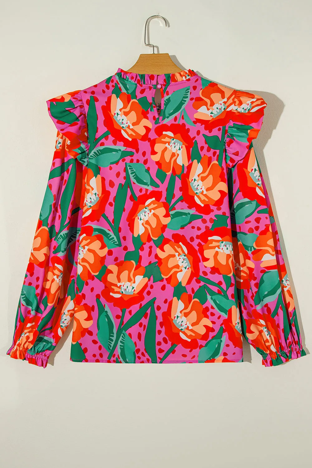 Floral Print Pleated Ruffled Plus Size Blouse