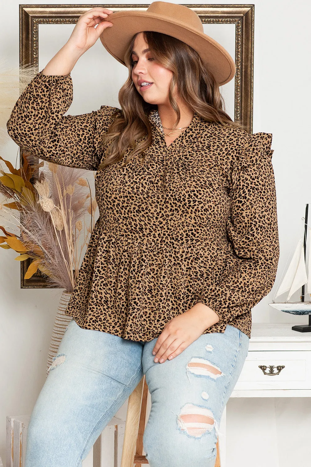 Frilled Shoulder Plus Size Babydoll Top