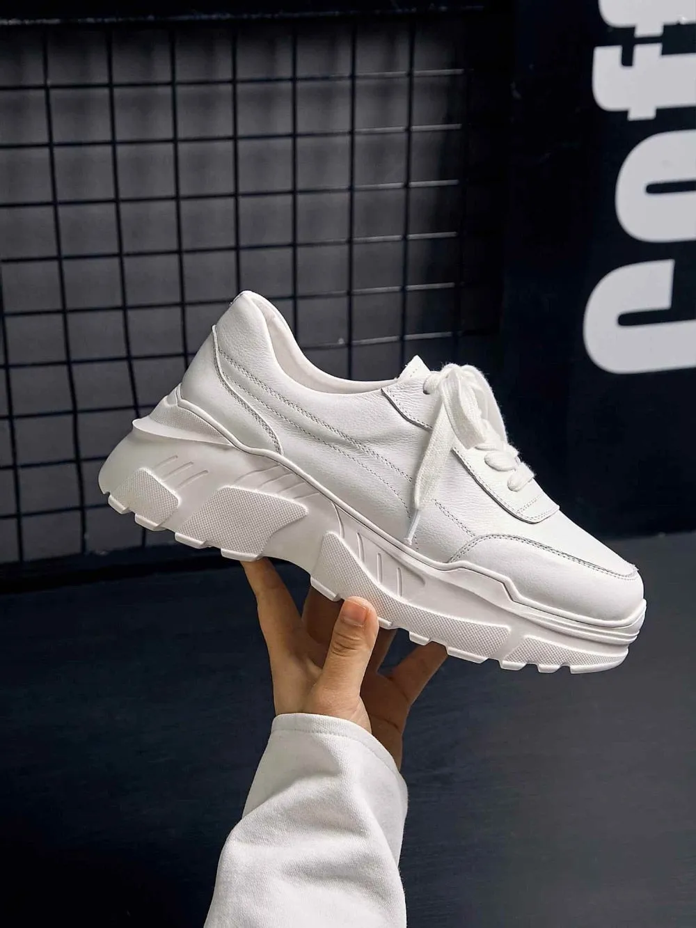 full grain leather platform streetwear superstar lace up round toe white sneakers leisure vulcanized shoes L97