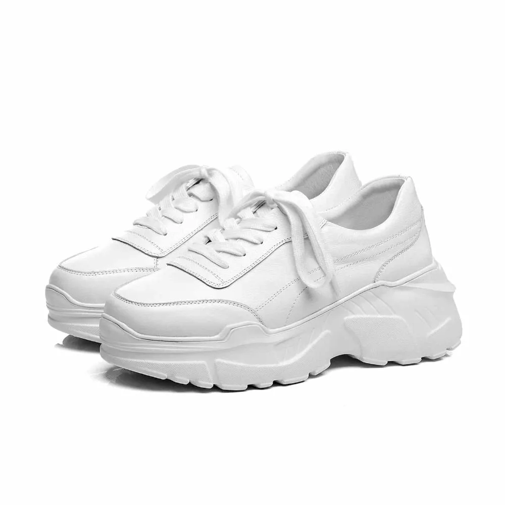 full grain leather platform streetwear superstar lace up round toe white sneakers leisure vulcanized shoes L97