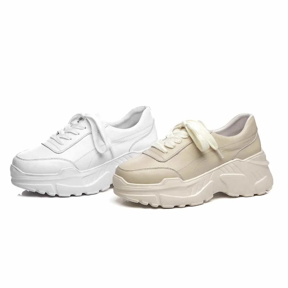 full grain leather platform streetwear superstar lace up round toe white sneakers leisure vulcanized shoes L97