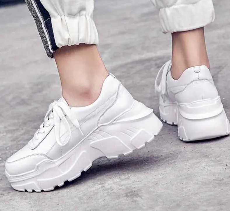 full grain leather platform streetwear superstar lace up round toe white sneakers leisure vulcanized shoes L97