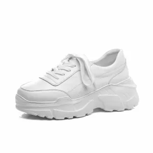 full grain leather platform streetwear superstar lace up round toe white sneakers leisure vulcanized shoes L97