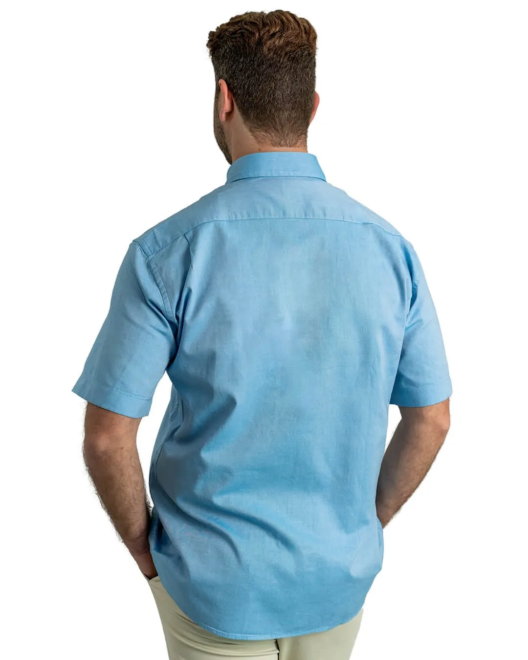 Gagliardi Blue Cotton Oxford Short Sleeve Shirt