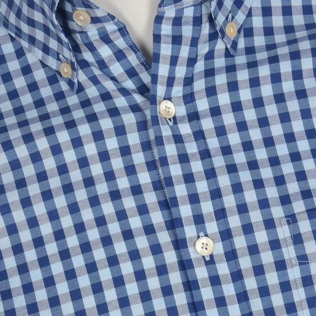 GANT Nautical Blue Heather Oxford Gingham Fitted Button Down 304112 Size M