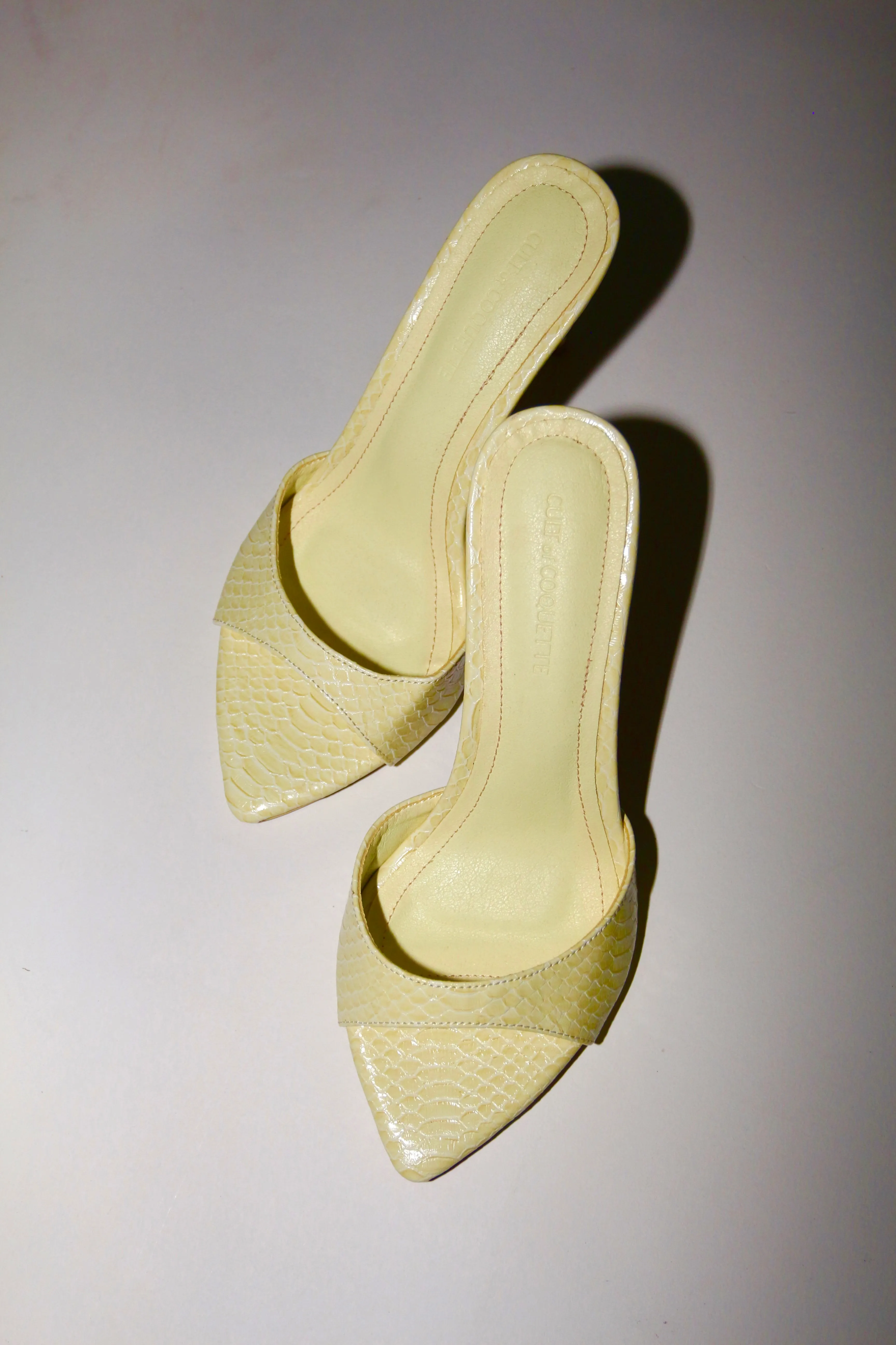 Gia Butter Yellow Reptile Vegan Mules 80 mm