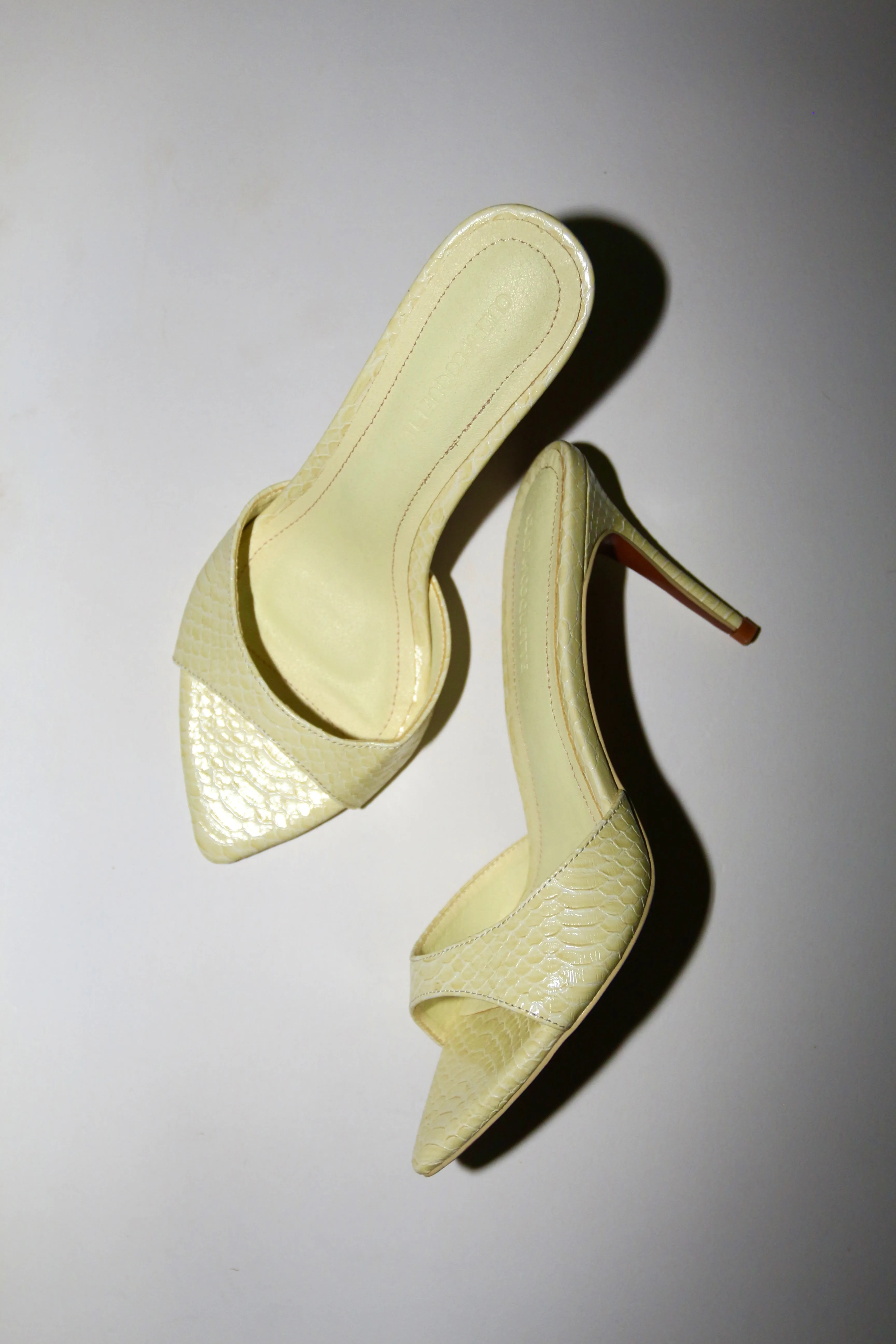 Gia Butter Yellow Reptile Vegan Mules 80 mm