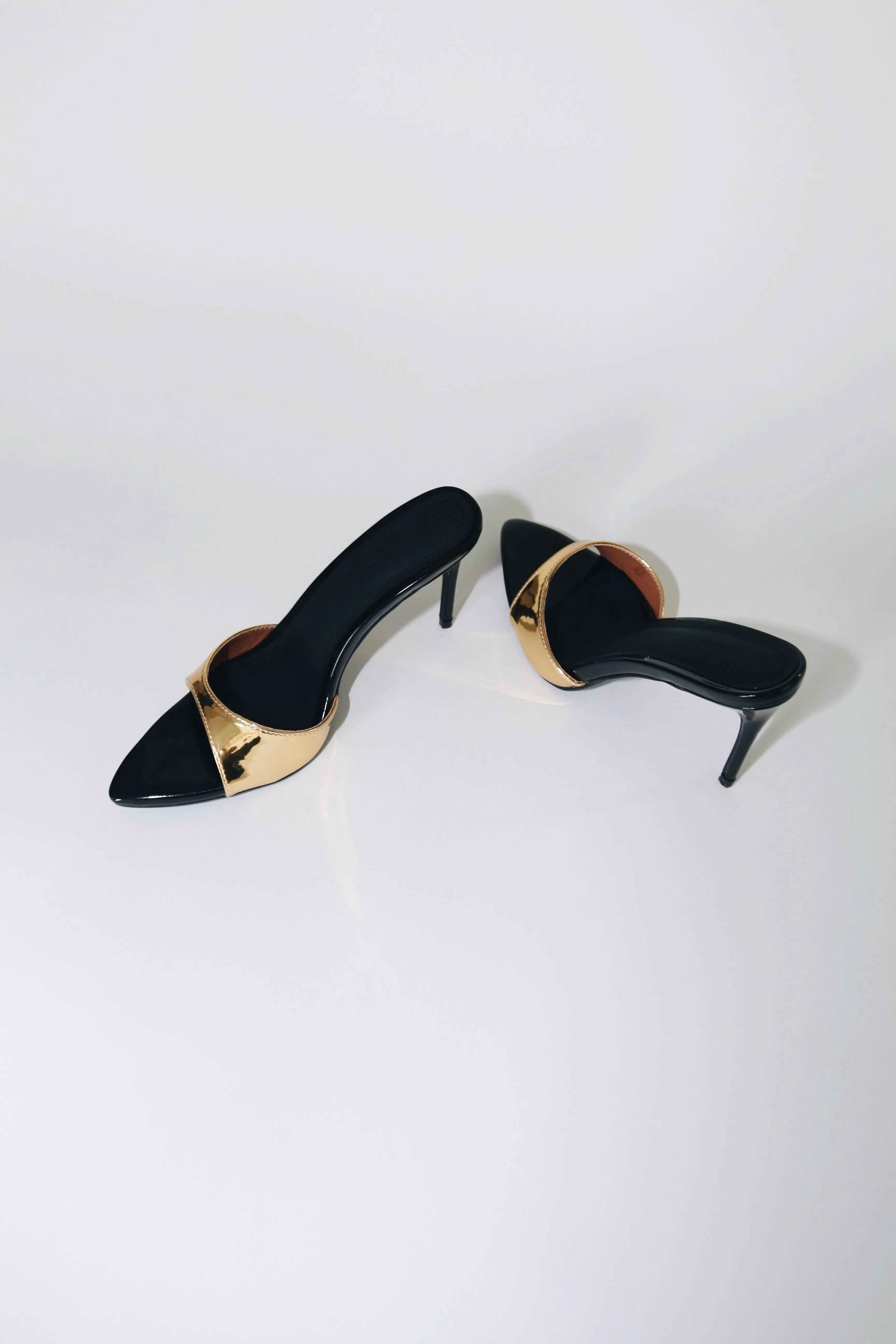 Gia Gold & Black Patent Leather Vegan Mules 80 mm