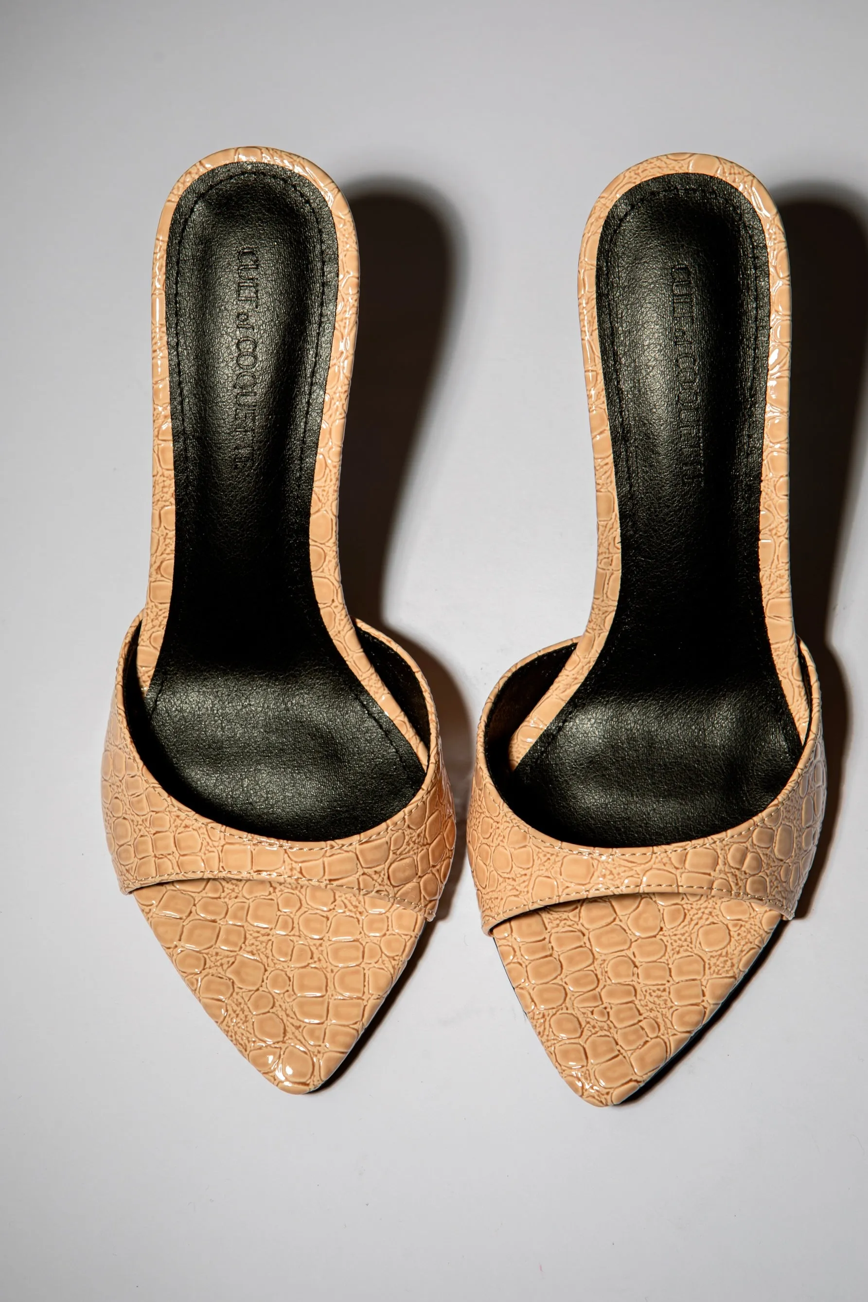 Gia Nude Croc Patent Vegan Mules 80 mm
