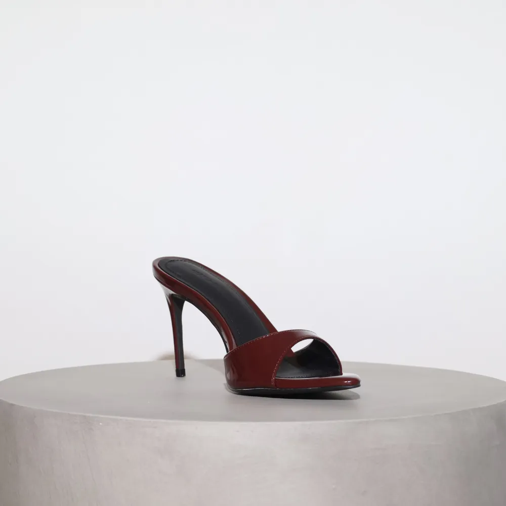 Gia Wine Patent Leather Vegan Mules 80 mm (Elongated Toe)