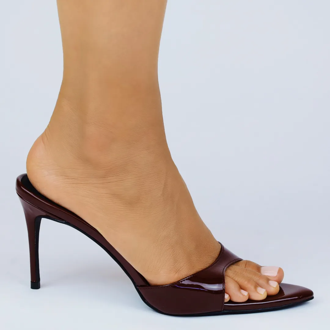 Gia Wine Patent Leather Vegan Mules 80 mm (Elongated Toe)