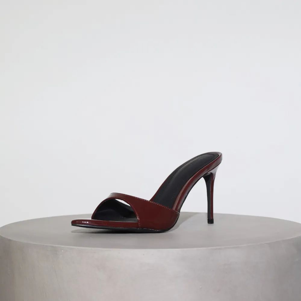 Gia Wine Patent Leather Vegan Mules 80 mm (Elongated Toe)
