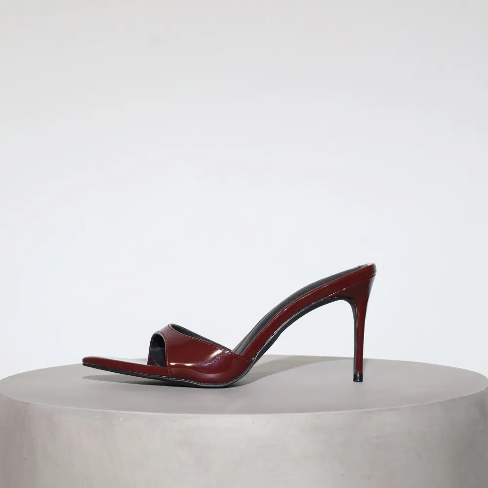 Gia Wine Patent Leather Vegan Mules 80 mm (Elongated Toe)