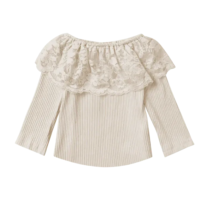 Girl's Shea Baby Cream Lace Neck Long Sleeve Shirt