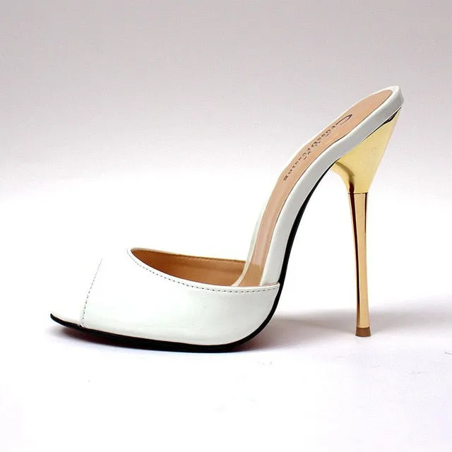 Gold Open Toe High Heels Pumps Women Sexy 13cm Stilettos Sandals