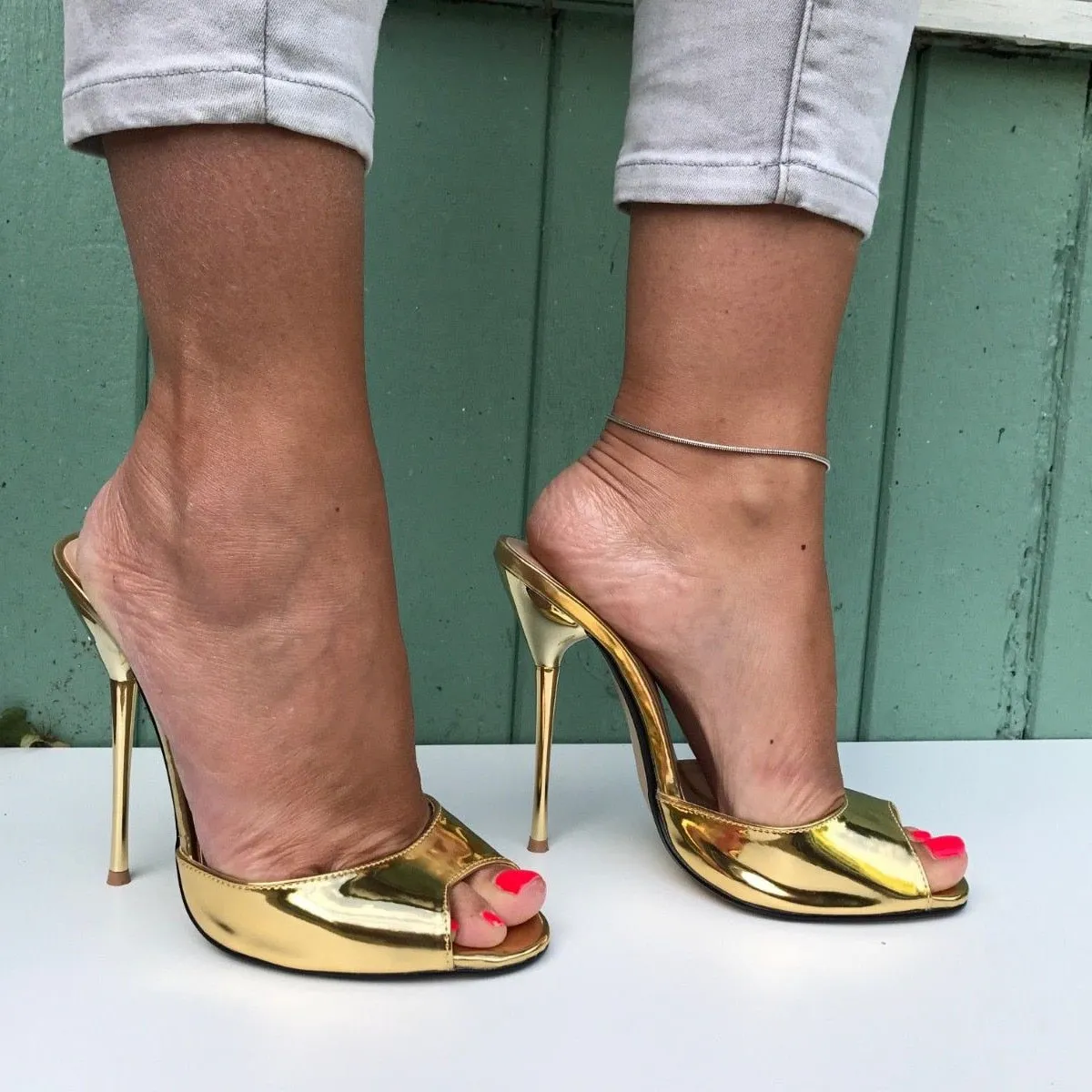 Gold Open Toe High Heels Pumps Women Sexy 13cm Stilettos Sandals