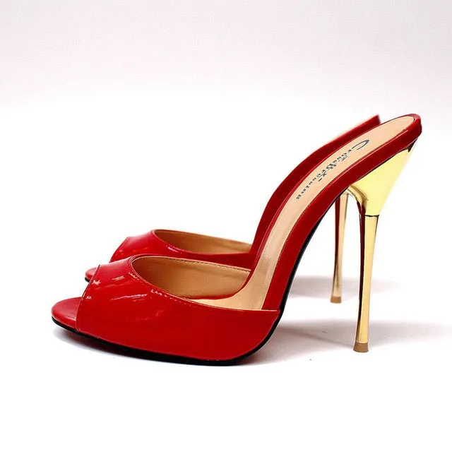 Gold Open Toe High Heels Pumps Women Sexy 13cm Stilettos Sandals