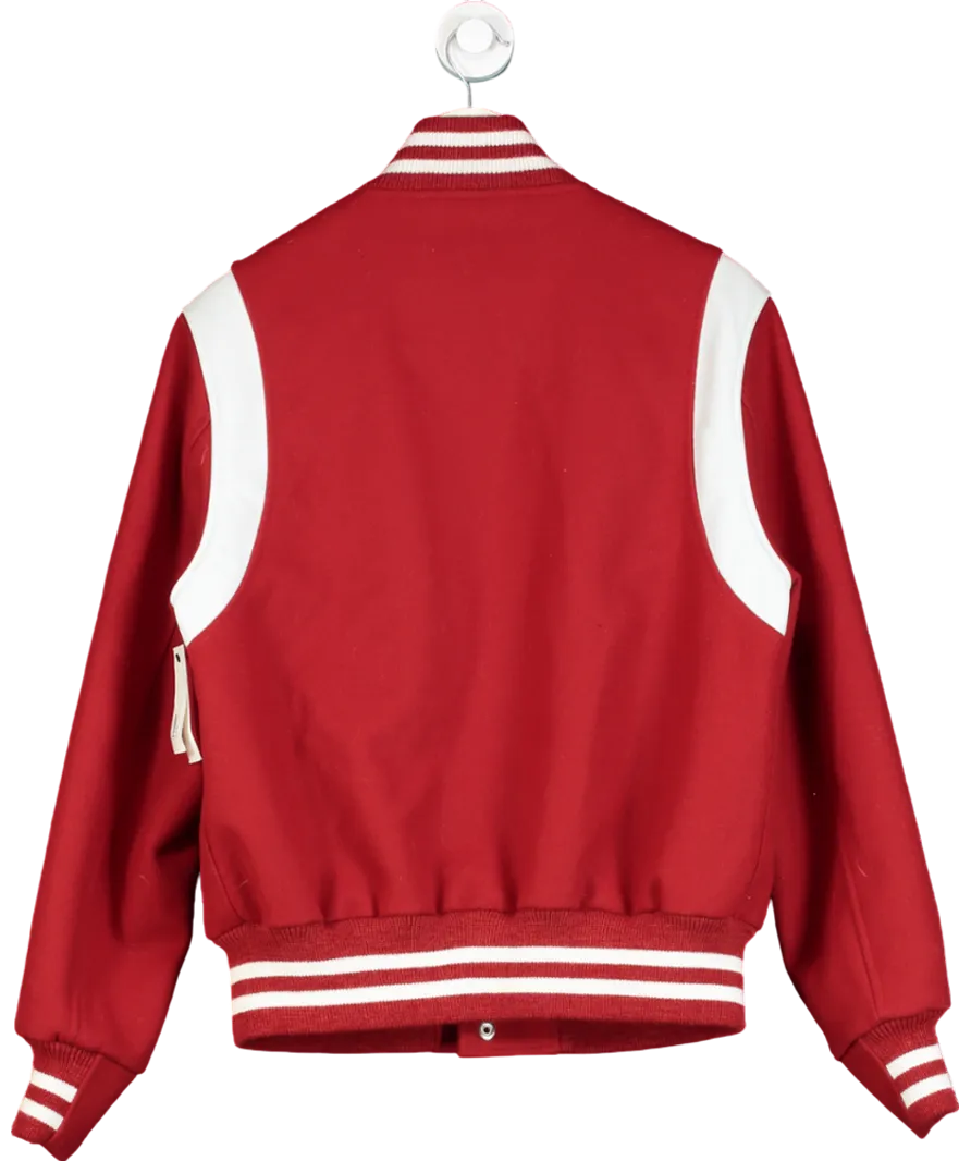 Golden Bear Red The Hayes Leather-trimmed Wool-blend Varsity Jacket UK M