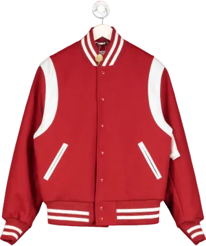Golden Bear Red The Hayes Leather-trimmed Wool-blend Varsity Jacket UK M