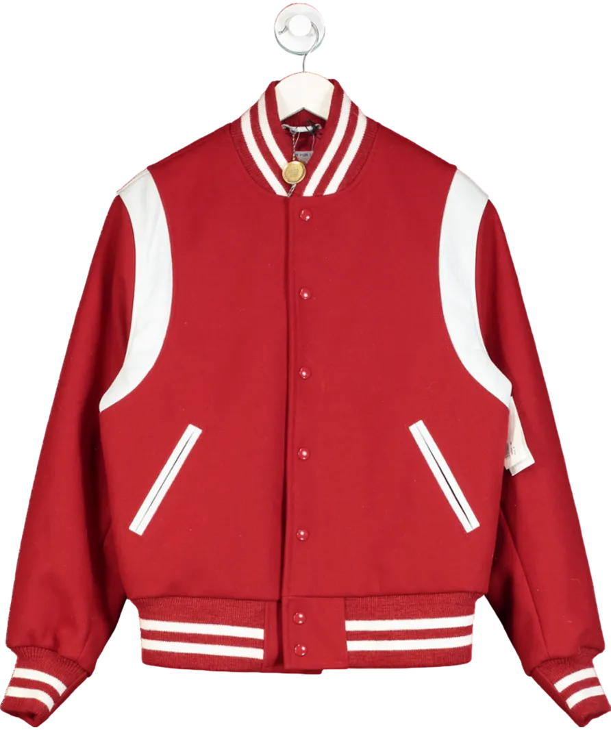 Golden Bear Red The Hayes Leather-trimmed Wool-blend Varsity Jacket UK M