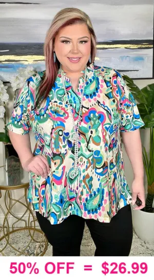 Green abstract paisley top
