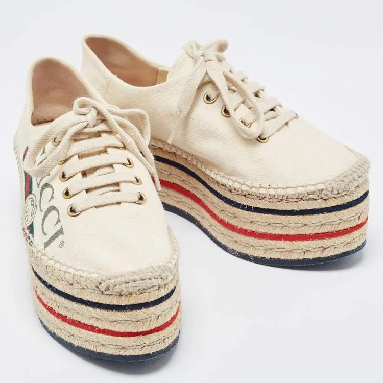 Gucci Cream Canvas Lilibeth Platform Espidrille Sneakers