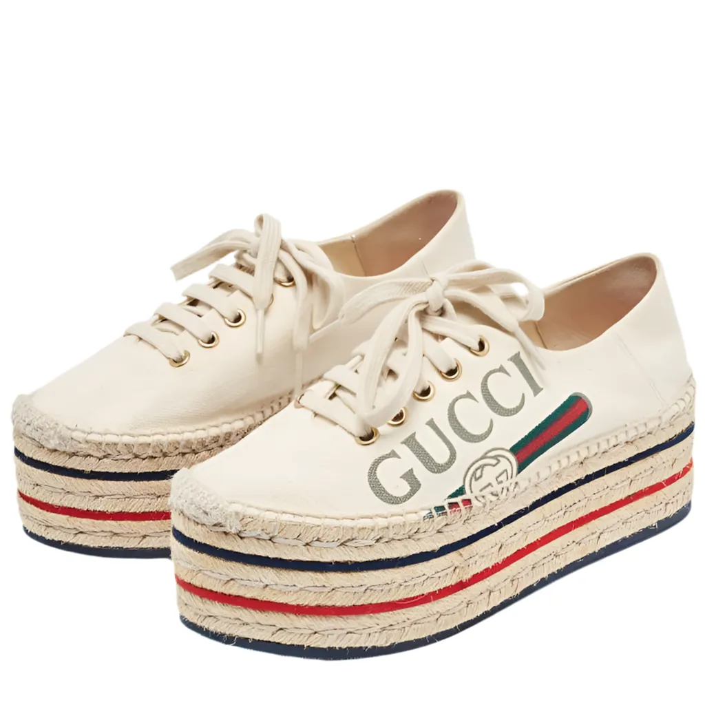 Gucci Cream Canvas Lilibeth Platform Espidrille Sneakers