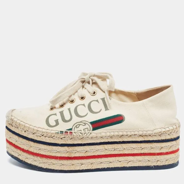 Gucci Cream Canvas Lilibeth Platform Espidrille Sneakers