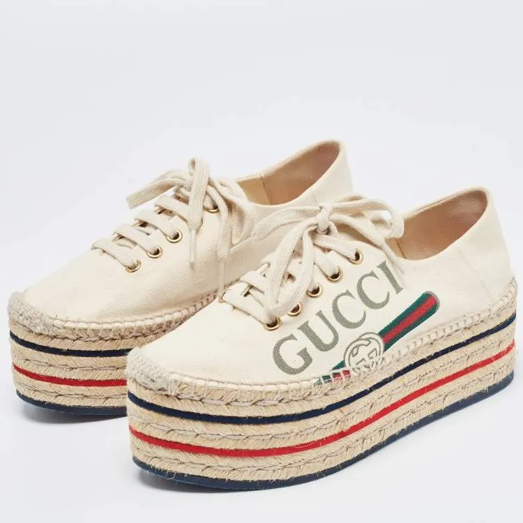 Gucci Cream Canvas Lilibeth Platform Espidrille Sneakers